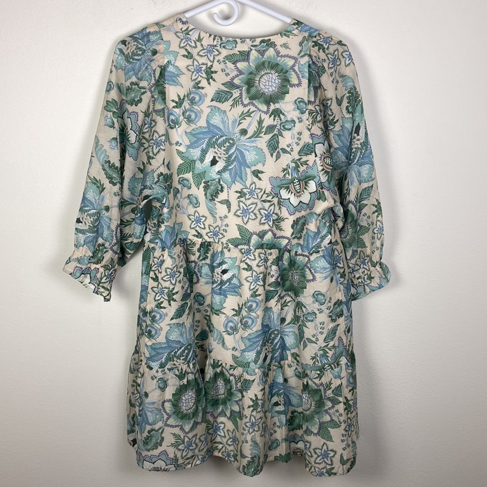 NWT See U Soon XS Balloon Sleeve Split Neck Babydoll Mini Dress Floral Coastal - Picture 10 of 10